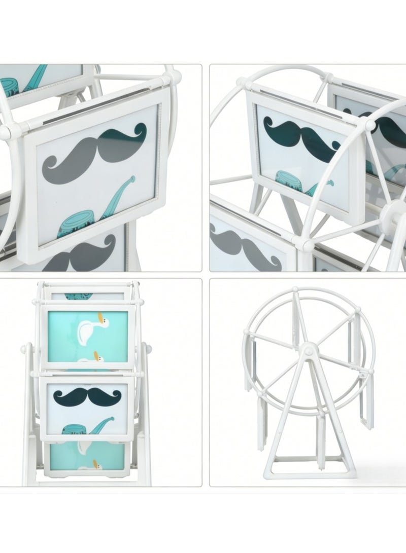 Retro Vintage Rotating, 12 Photos Ferris Wheel Picture Frame, Photo Carousel Shows for DIY Spinning Valentine Home Windmill Family Décor Christmas Birthday (White, 7008B-01) - Image 4